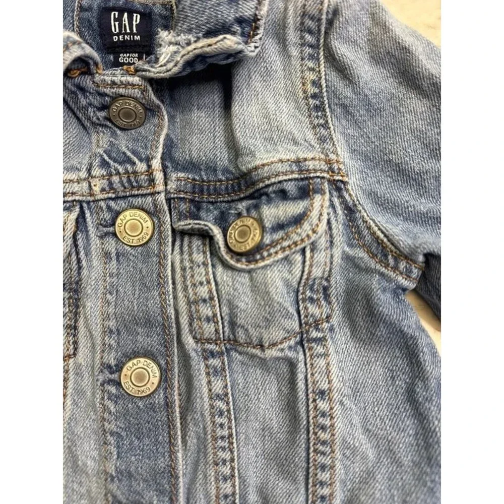 Gap Toddlers Unisex Distressed Snap Front Jean Jacket Blue Size 3T